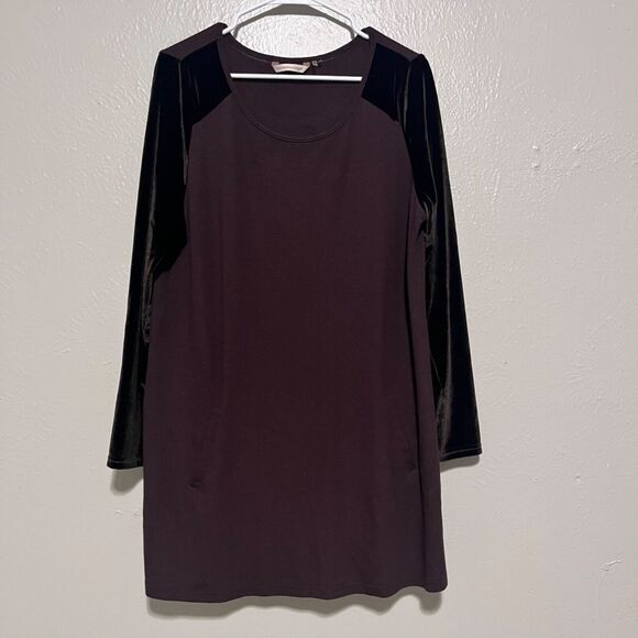 Soft Surrounding Womens Velvet Long‎ Sleeve Brown Tunic Blouse W/Pocket Size L - Picture 1 of 7